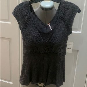Free people dark gray lace top - Sz XS